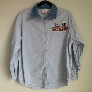 Nut Cracker Vintage Striped Christmas Embroidered Button Down